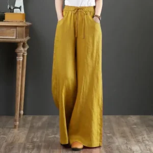 Damskie lniane spodnie z szerokimi nogawkami vintage 5XL Morela