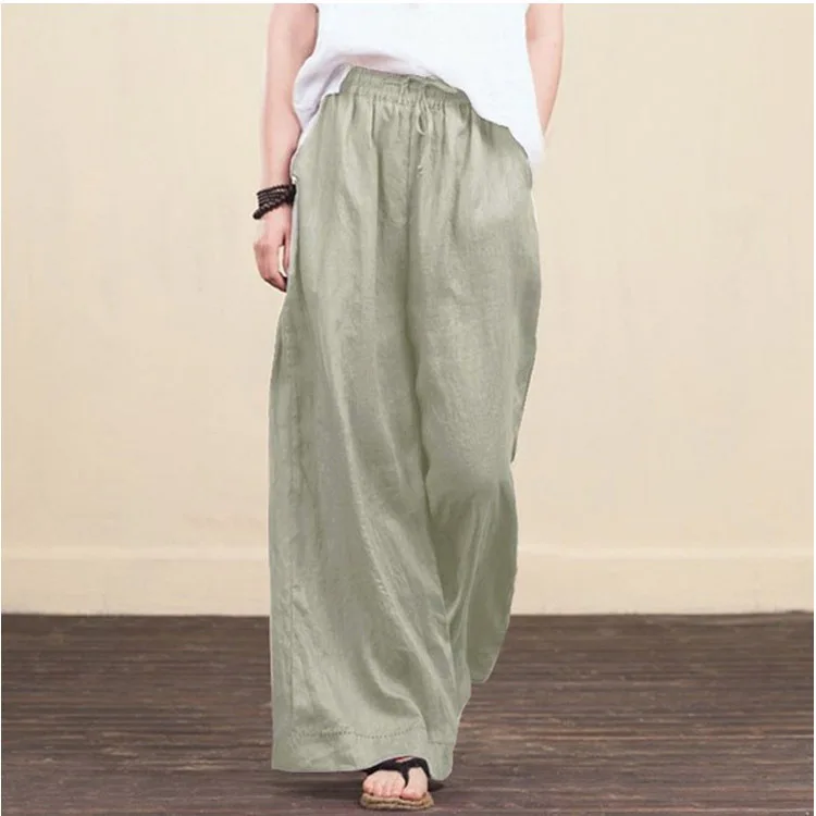 Damskie lniane spodnie z szerokimi nogawkami vintage 5XL Szary