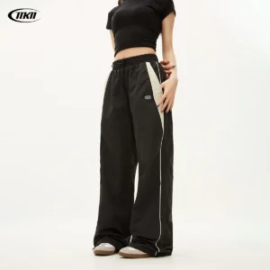 Damskie spodnie dresowe oversize streetwear Y2K Czarny