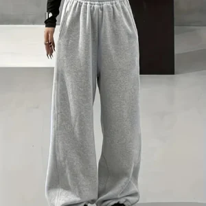 Damskie spodnie dresowe plus size szare oversize polar ciepłe Szary