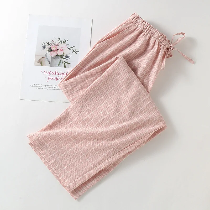 Damskie spodnie piżamowe w kratę plus size z elastyczną talią Beżowy