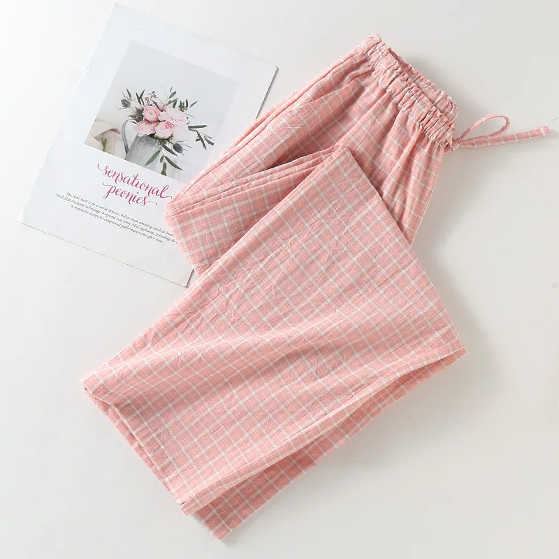 Damskie spodnie piżamowe w kratę plus size z elastyczną talią Niebieski
