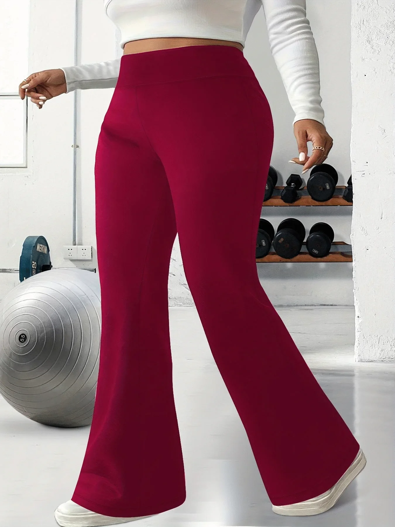 Damskie spodnie sportowe plus size z wysokim stanem Czerwony