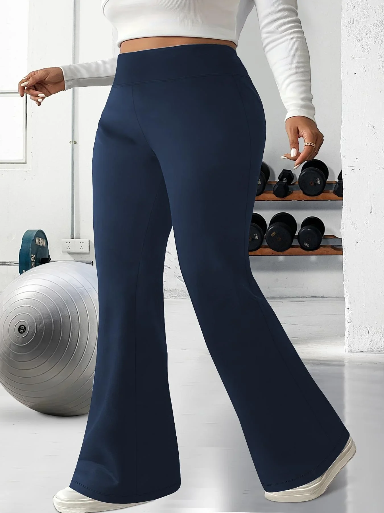 Damskie spodnie sportowe plus size z wysokim stanem Granatowy