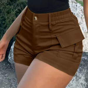 Damskie szorty cargo Y2K streetwear z wysokim stanem i guzikami Pomarańczowy