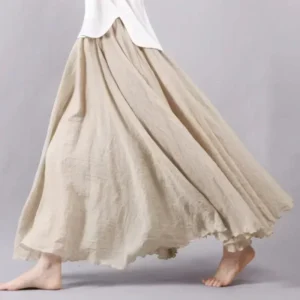 Długa spódnica maxi z lnu i bawełny w stylu boho Beżowy