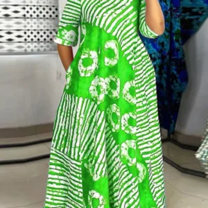 Długa sukienka maxi boho z nadrukiem plus size Zielony