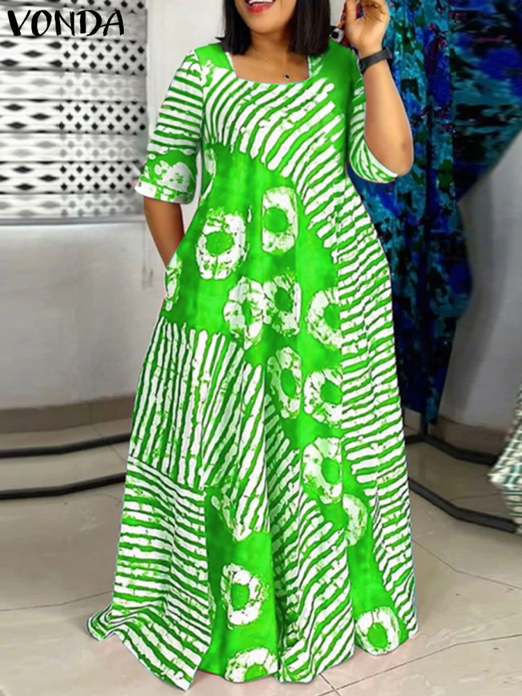 Długa sukienka maxi boho z nadrukiem plus size Zielony