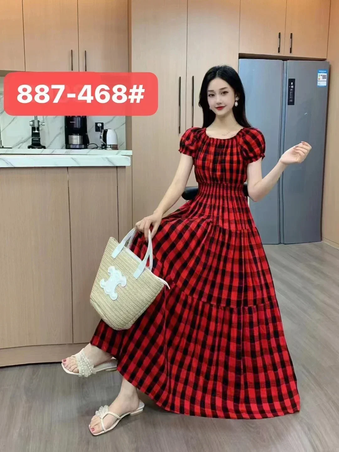 Długa sukienka maxi kwiatowa vintage slim koreańska Czerwony
