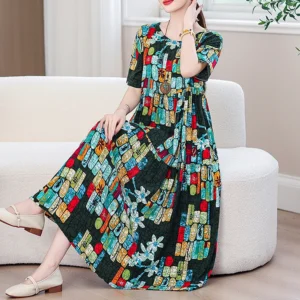 Długa sukienka plażowa boho plus size w stylu vintage Błękitny
