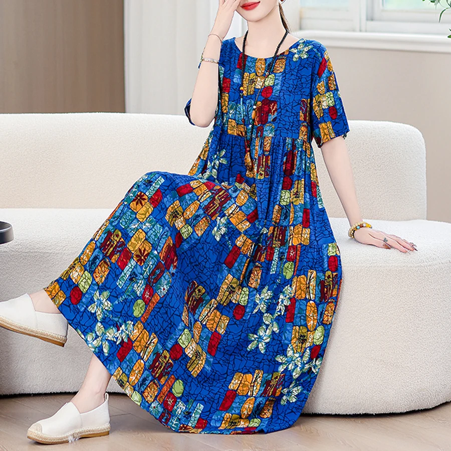 Długa sukienka plażowa boho plus size w stylu vintage Brązowy