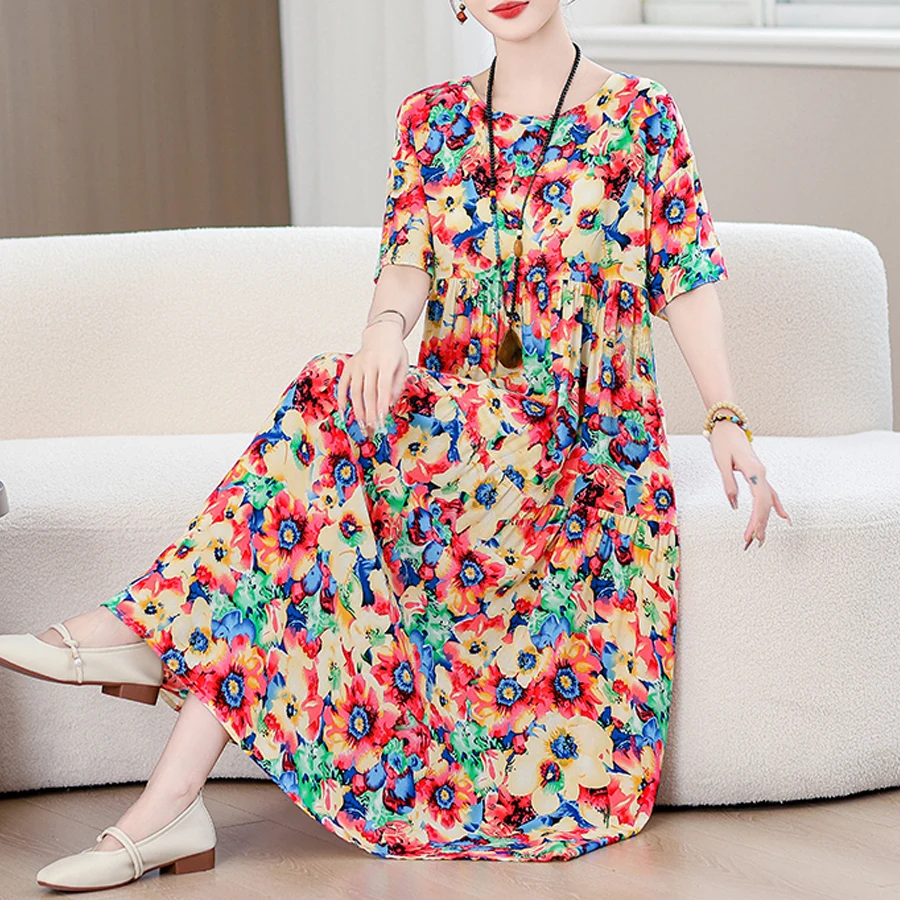 Długa sukienka plażowa boho plus size w stylu vintage Ciemnoszary
