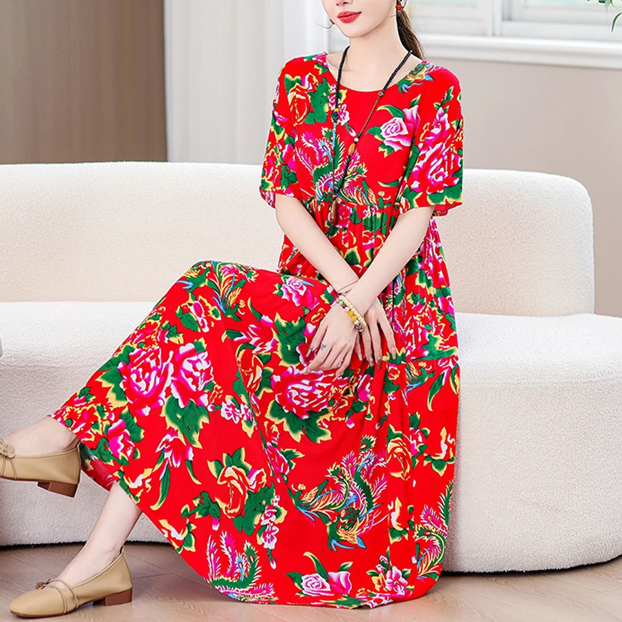 Długa sukienka plażowa boho plus size w stylu vintage Czarny