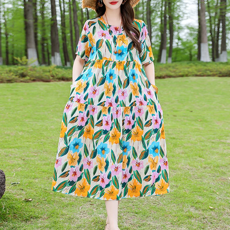 Długa sukienka plażowa boho plus size w stylu vintage Fioletowy