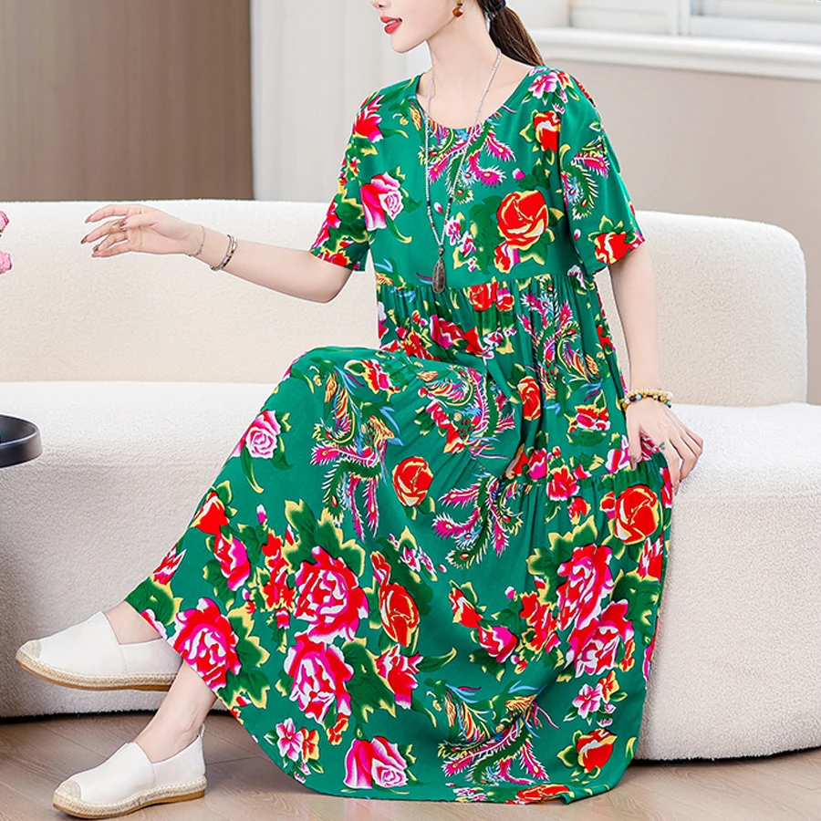 Długa sukienka plażowa boho plus size w stylu vintage Niebieski