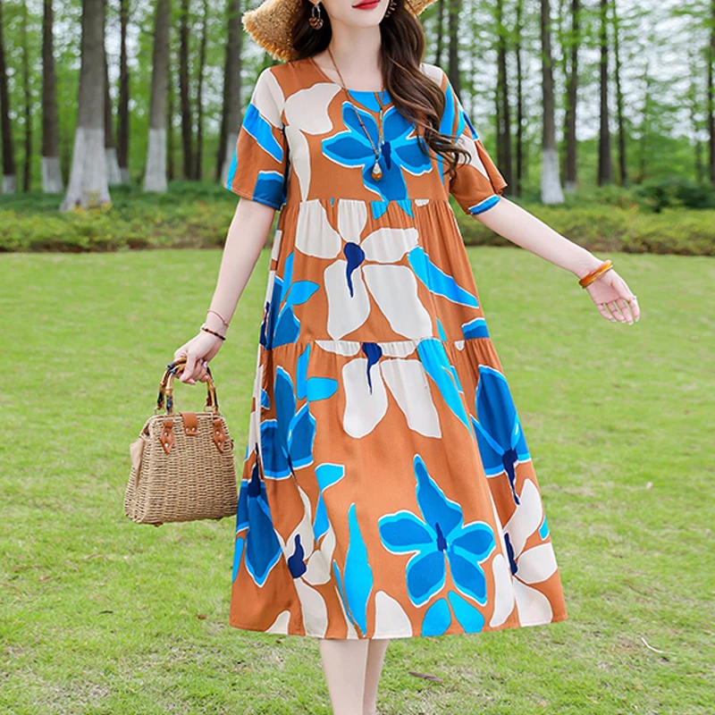 Długa sukienka plażowa boho plus size w stylu vintage Srebrny