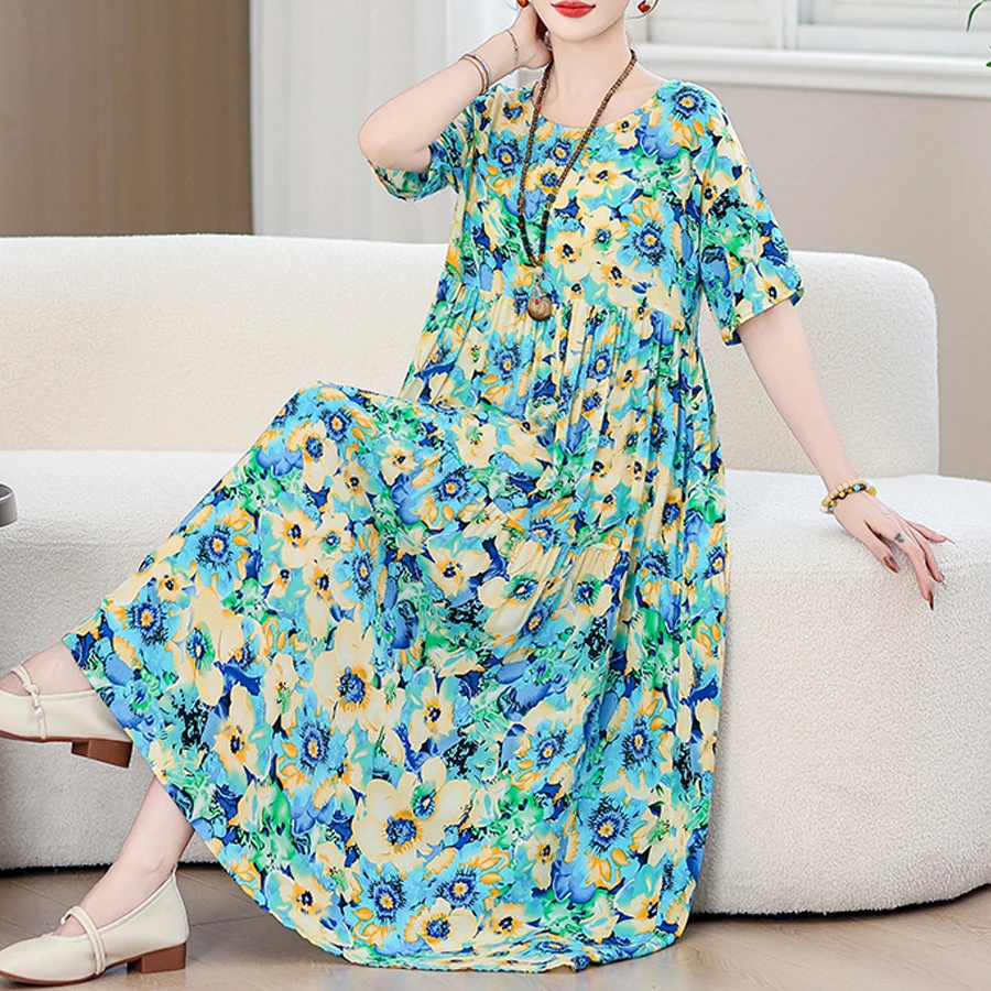 Długa sukienka plażowa boho plus size w stylu vintage Szary