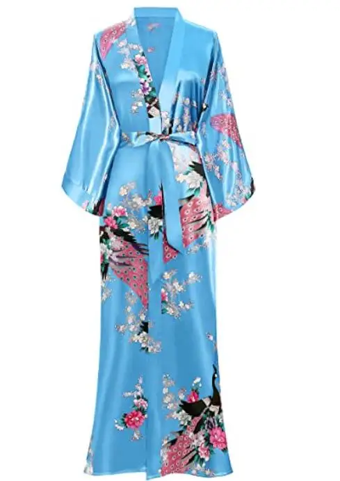 Długi szlafrok kimono damski z kieszenią – rayon, rozmiary S–4XL Brązowy