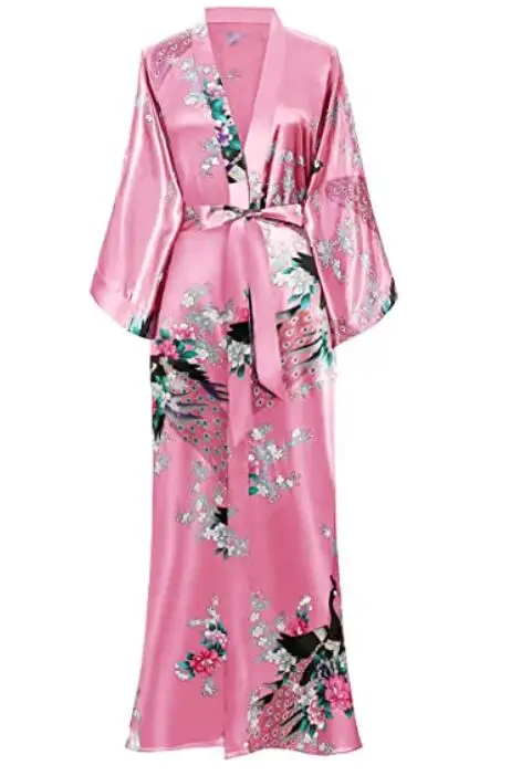 Długi szlafrok kimono damski z kieszenią – rayon, rozmiary S–4XL Ciemnoszary