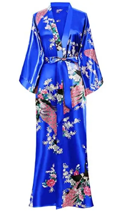 Długi szlafrok kimono damski z kieszenią – rayon, rozmiary S–4XL Szary