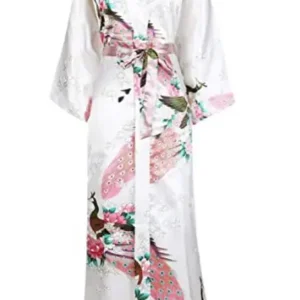 Długi szlafrok kimono damski z kieszenią – rayon, rozmiary S–4XL Zielony