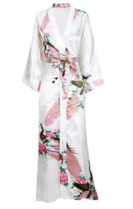 Długi szlafrok kimono damski z kieszenią – rayon, rozmiary S–4XL Zielony