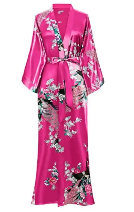 Długi szlafrok kimono damski z kieszenią – rayon, rozmiary S–4XL Złoto