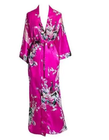 Długi szlafrok kimono z motywem pawia plus size Armijna zieleń