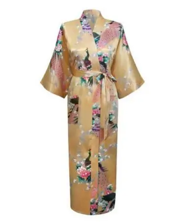 Długi szlafrok kimono z motywem pawia plus size Ciemnoszary