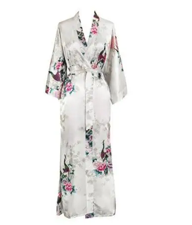 Długi szlafrok kimono z motywem pawia plus size Czarny