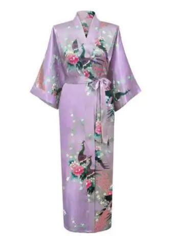 Długi szlafrok kimono z motywem pawia plus size Khaki