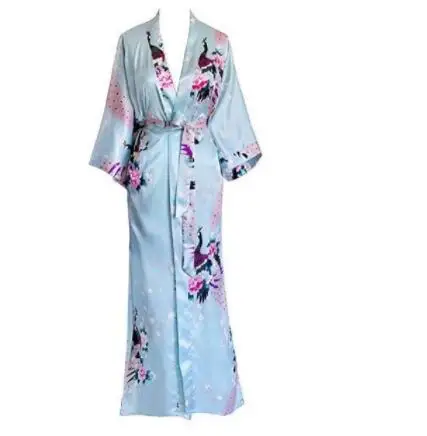 Długi szlafrok kimono z motywem pawia plus size Pomarańczowy
