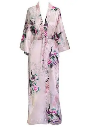 Długi szlafrok kimono z motywem pawia plus size Szary