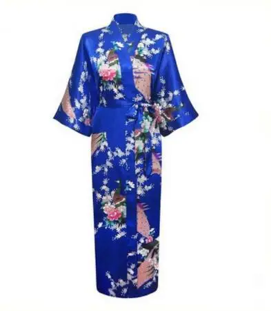 Długi szlafrok kimono z motywem pawia plus size Zielony