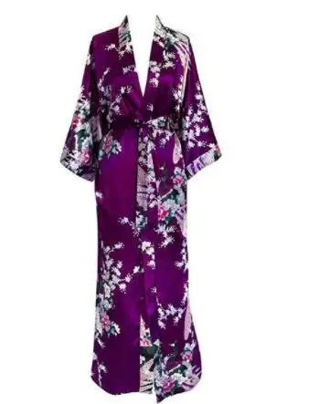 Długi szlafrok kimono z motywem pawia plus size Złoto