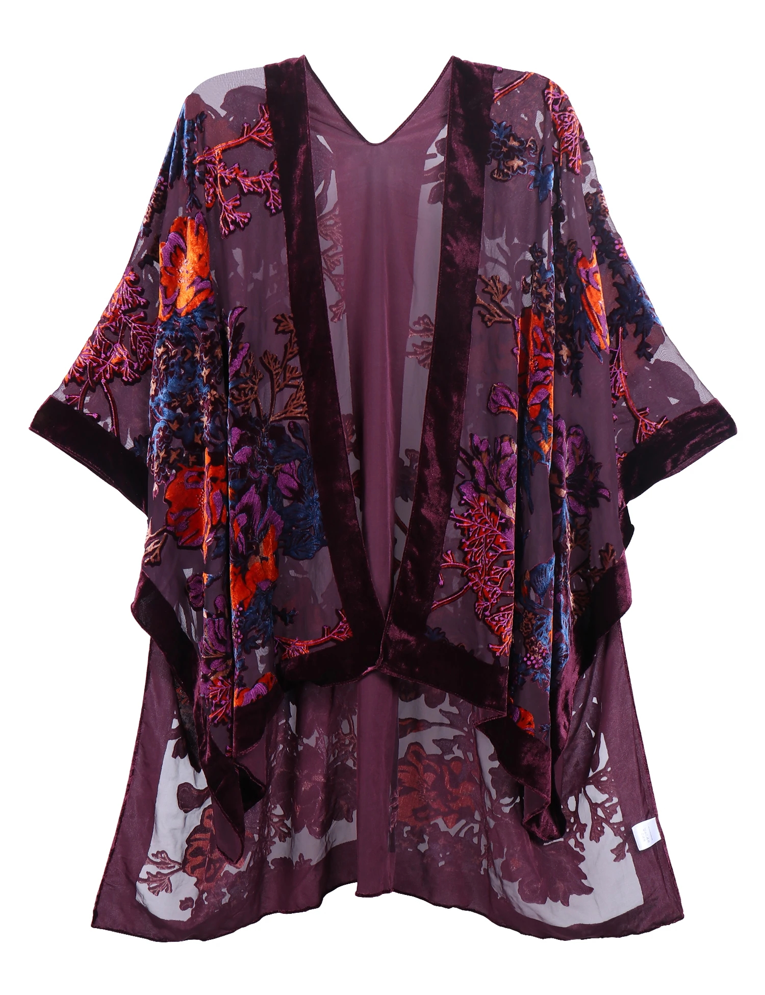 Długie kimono plażowe z frędzlami i szyfonem Jypf 34