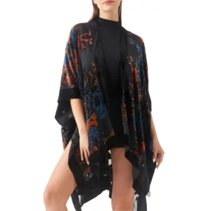 Długie kimono plażowe z frędzlami i szyfonem Jypf 35