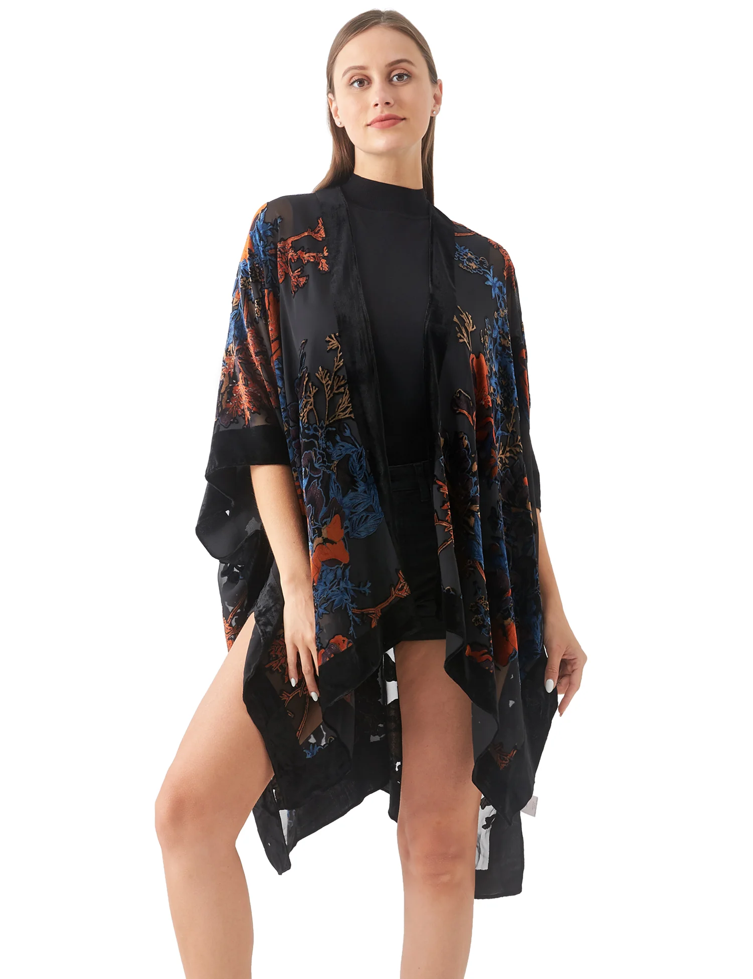 Długie kimono plażowe z frędzlami i szyfonem Jypf 35