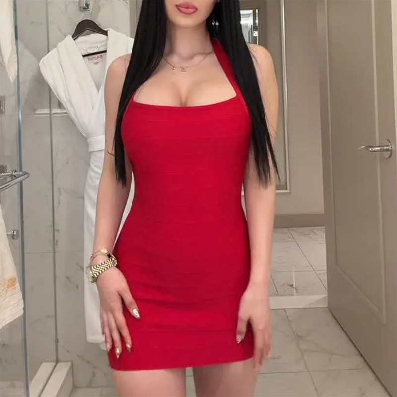 Dopasowana sukienka bodycon z prążkowanej dzianiny Czerwony