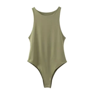 Dopasowane body damskie bodycon w jednolitym kolorze Armijna zieleń