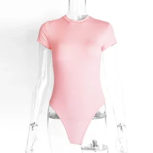 Dopasowane body damskie z krótkim rękawem Różowy