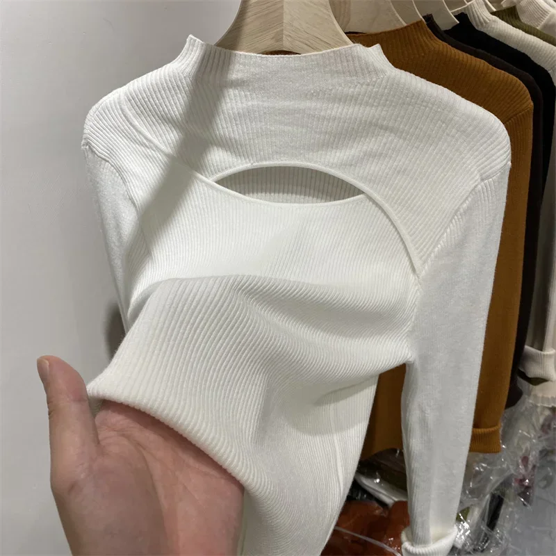 Dopasowany sweter damski dzianinowy z długim rękawem, casualowy Kolba