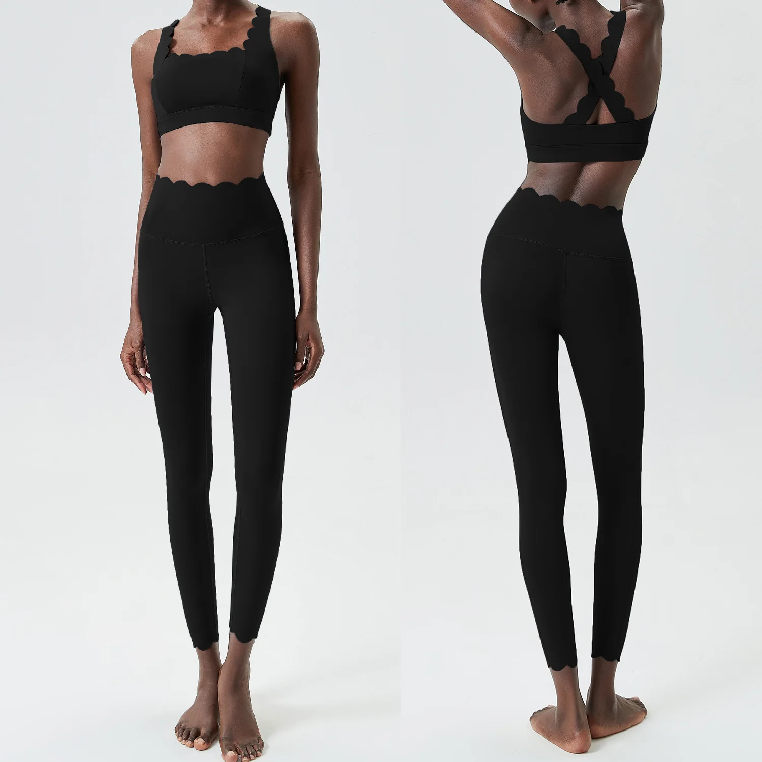 Dopasowany zestaw do fitnessu damski: top i legginsy slim fit Błękitny