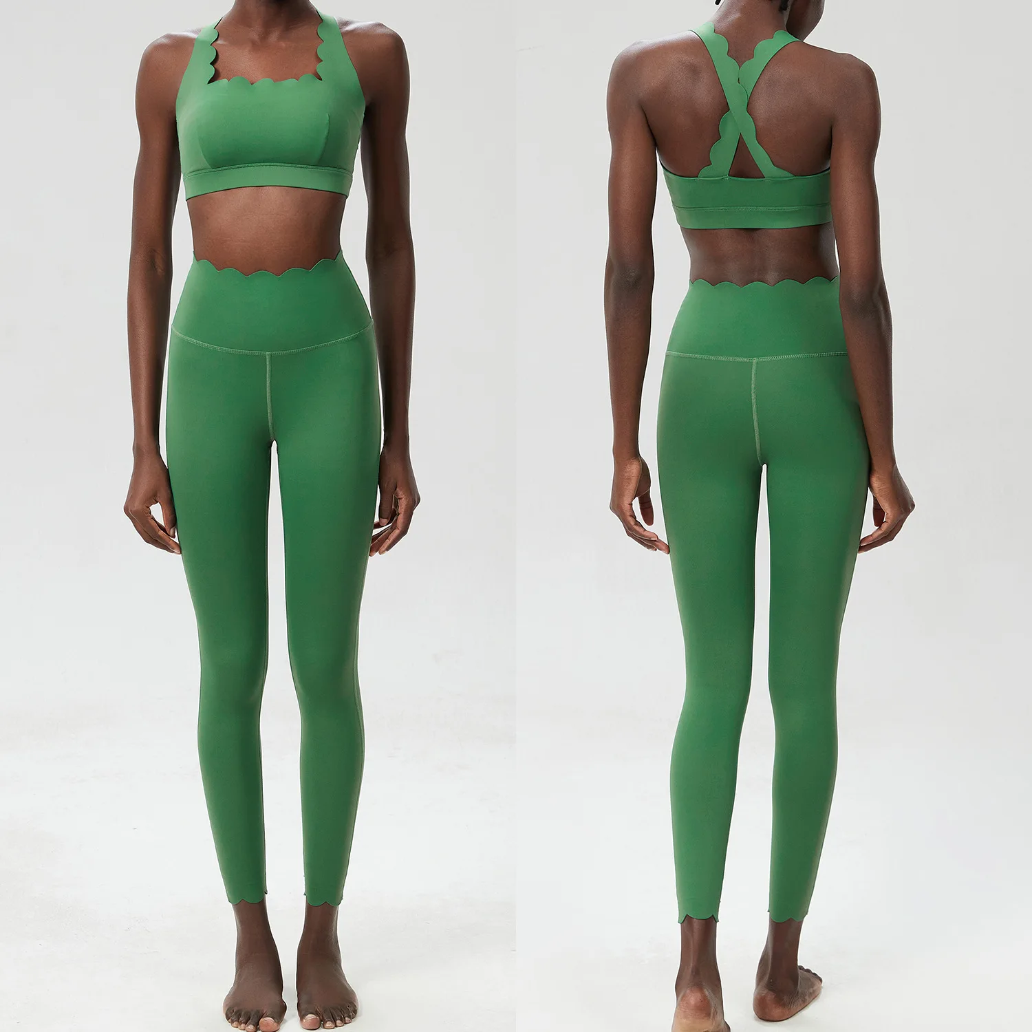 Dopasowany zestaw do fitnessu damski: top i legginsy slim fit Ciemny niebieski