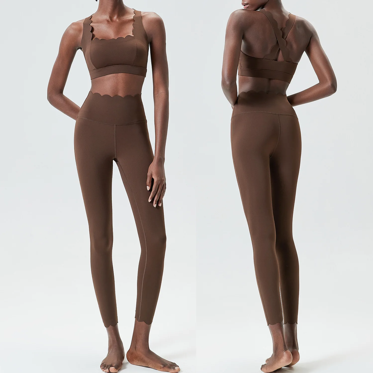 Dopasowany zestaw do fitnessu damski: top i legginsy slim fit Ciemny szary