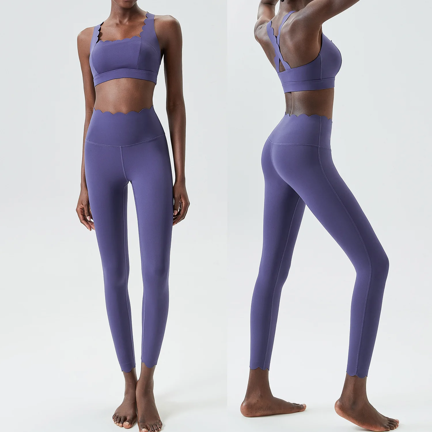 Dopasowany zestaw do fitnessu damski: top i legginsy slim fit Jasnożółty