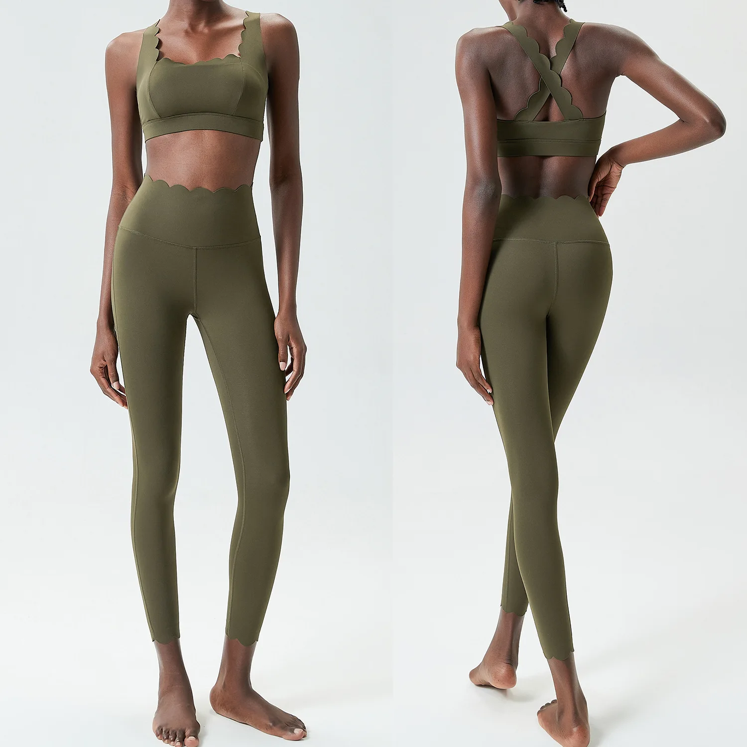 Dopasowany zestaw do fitnessu damski: top i legginsy slim fit Słoneczny żółty