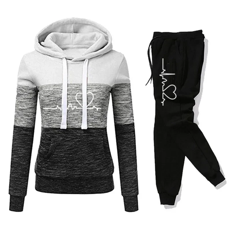 Dres damski Color Block z bluzą i spodniami joggingowymi Khaki