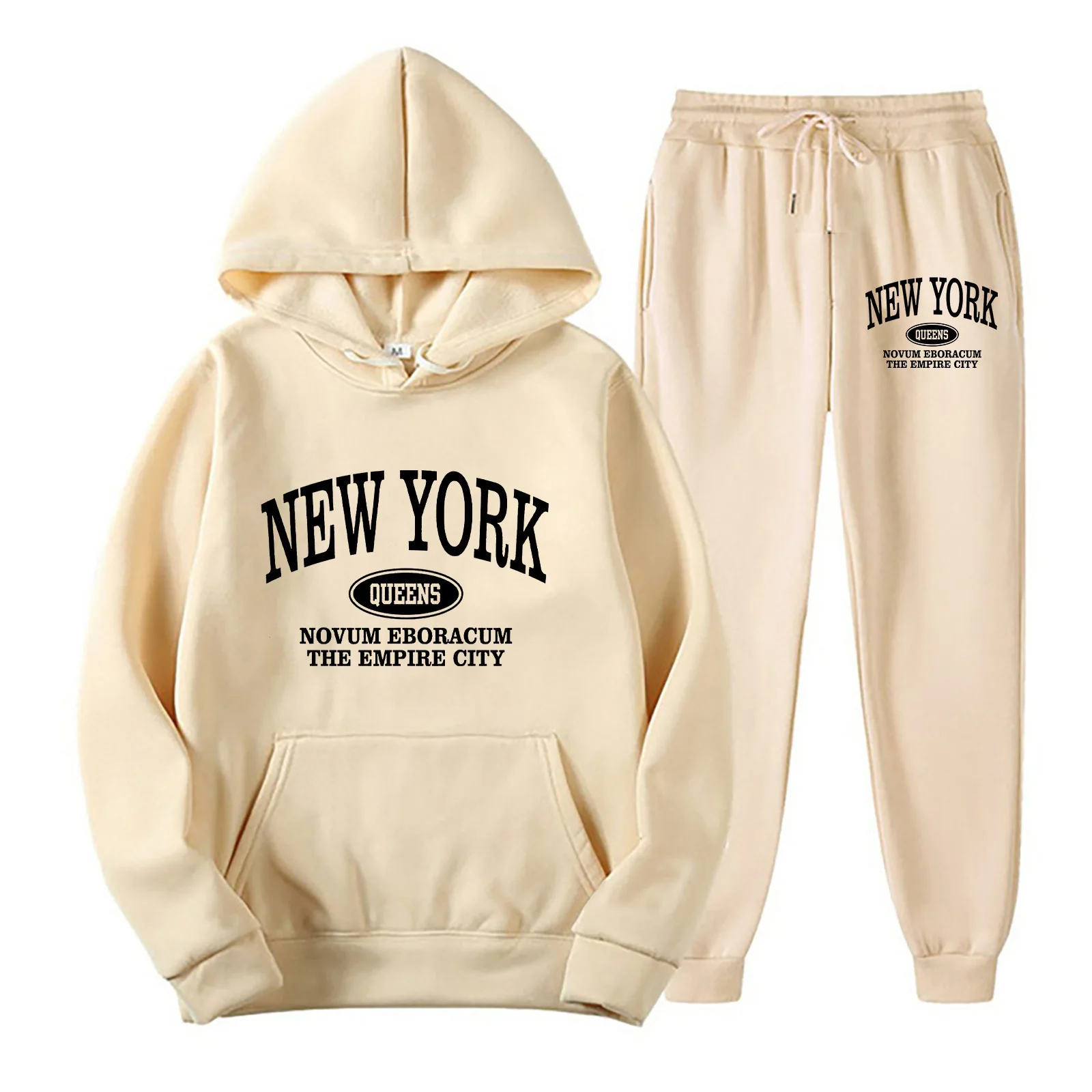 Dres damski z nadrukiem New York — bluza i spodnie Beżowy
