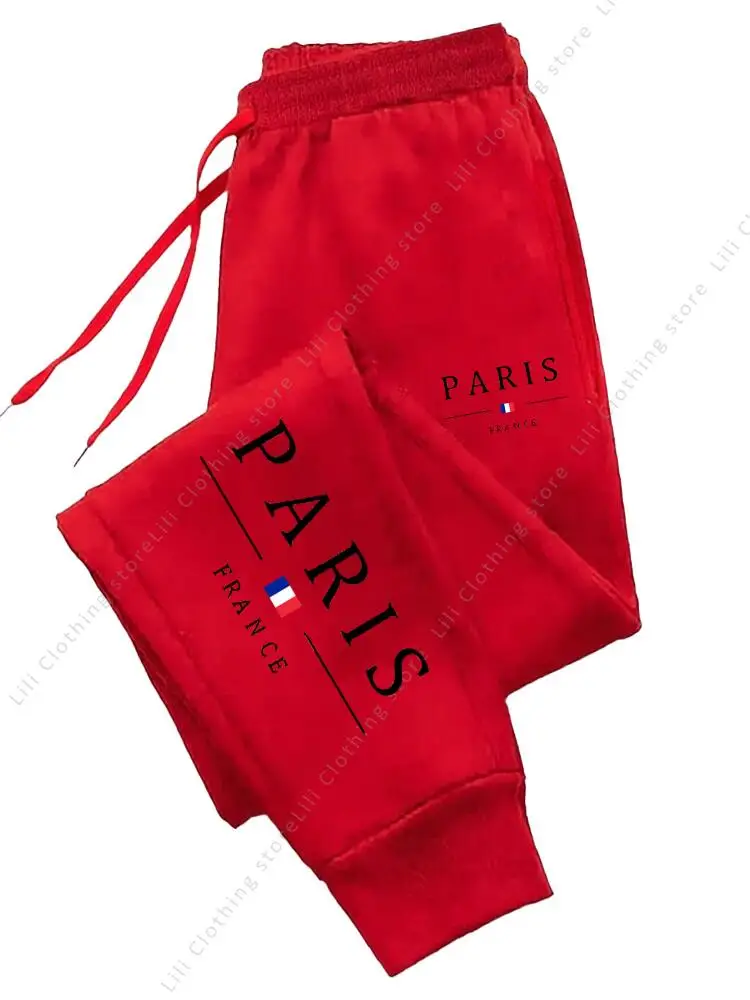 Dresowe spodnie joggery damskie z nadrukiem Paris Red01